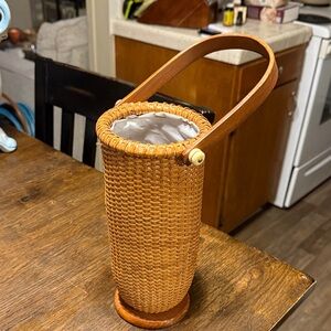 Woven Tall Handled Straw Vase - Tan